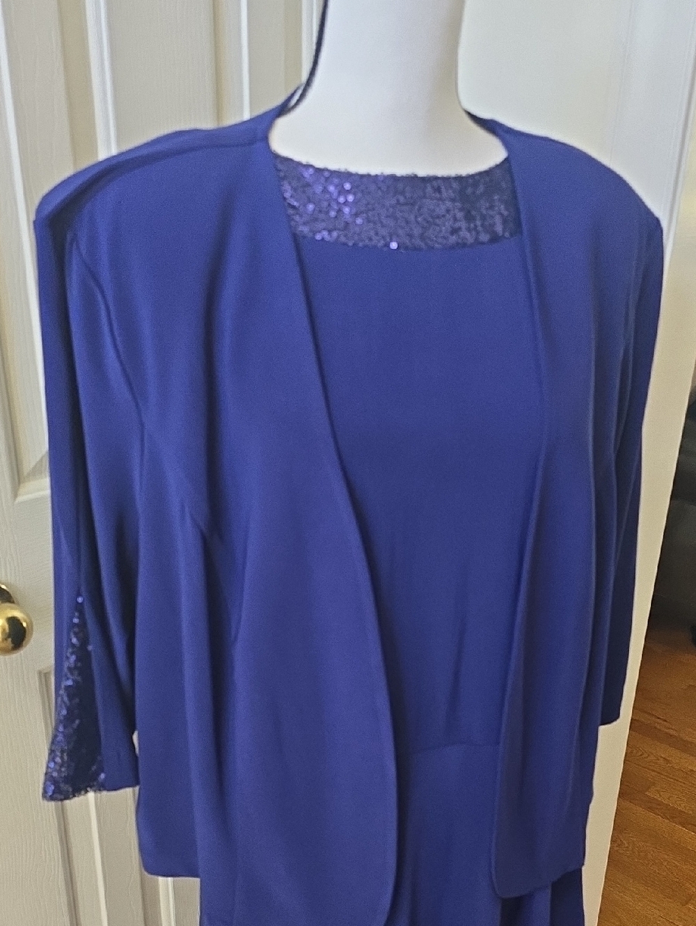 MAYA BROOKE WOMEN'S PLUS SAPPHIRE SLEEVELESS DRESS WITH OPEN CARDIGAN JACKET 24W